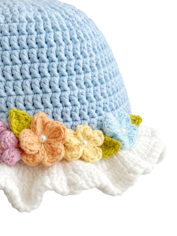 sky meadow floral ruffle sun hat side view