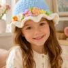 sky meadow floral ruffle sun hat top view