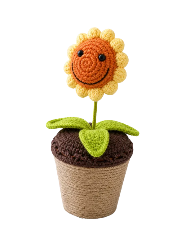 smiling sunflower planter ornament close detail