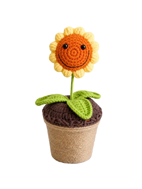 smiling sunflower planter ornament detail view