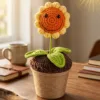 smiling sunflower planter ornament display view