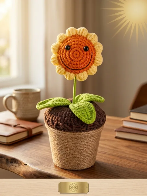 smiling sunflower planter ornament display view