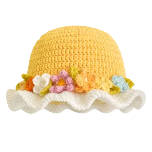 sunshine meadow floral ruffle sun hat angled view