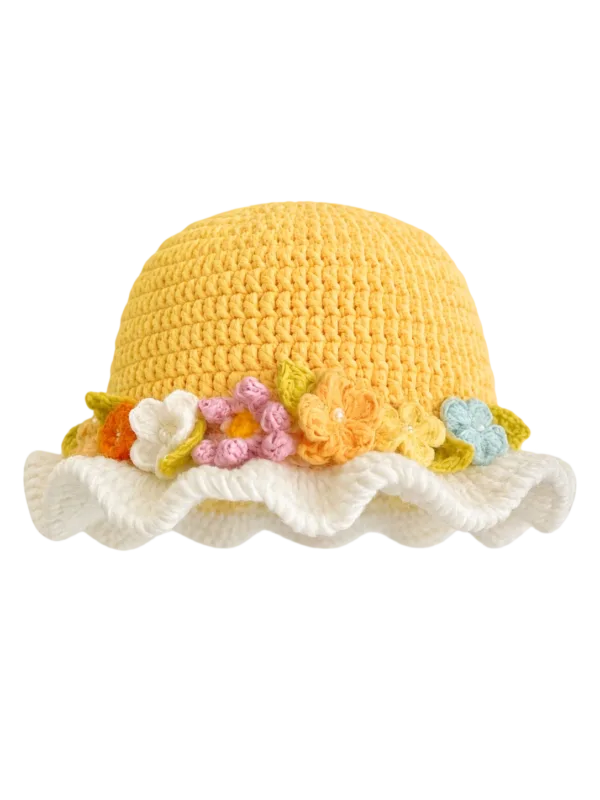 sunshine meadow floral ruffle sun hat angled view