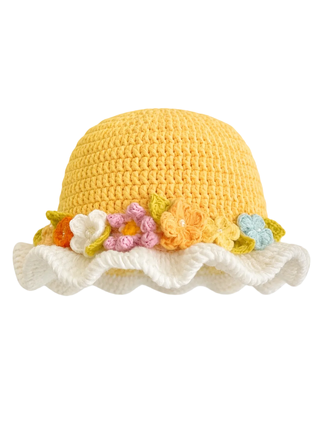 sunshine meadow floral ruffle sun hat angled view