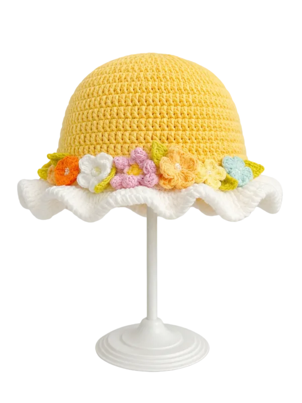 sunshine meadow floral ruffle sun hat front view