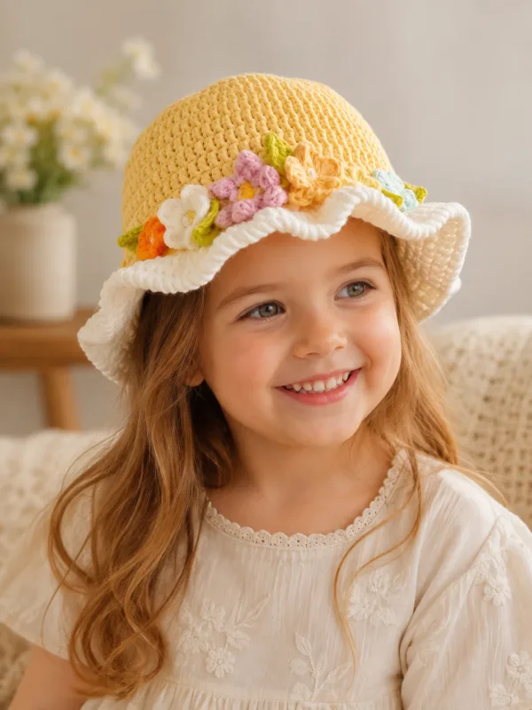 sunshine meadow floral ruffle sun hat hanging display
