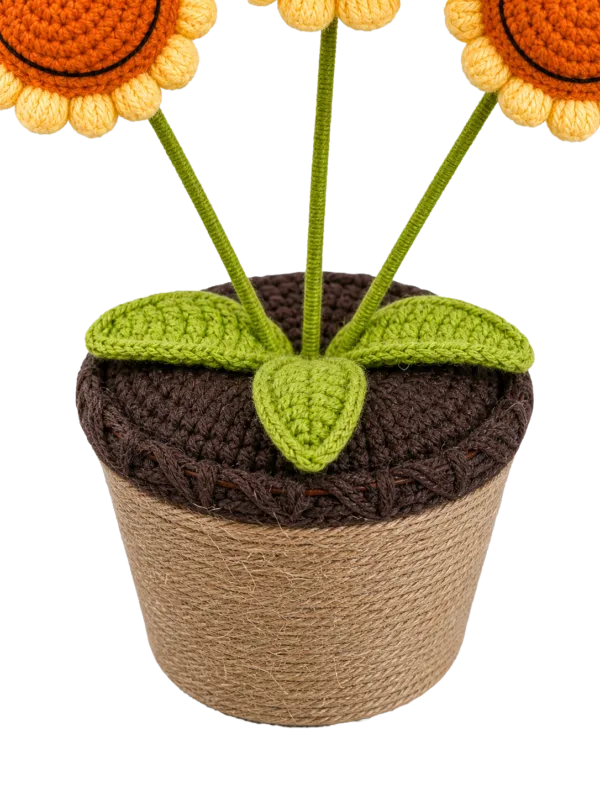 triple smiling sunflower planter ornament close detail