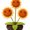 triple smiling sunflower planter ornament close up detail