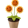triple smiling sunflower planter ornament detail view