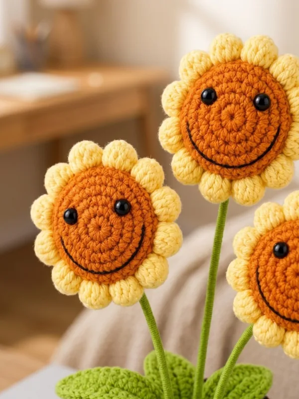 triple smiling sunflower planter ornament gift view