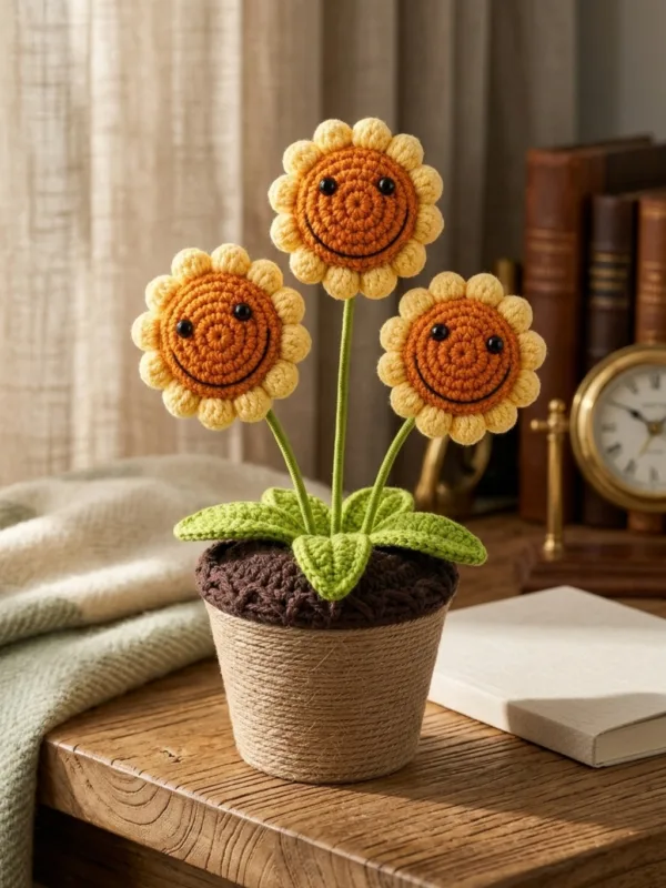 triple smiling sunflower planter ornament product view