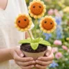 triple smiling sunflower planter ornament styled view