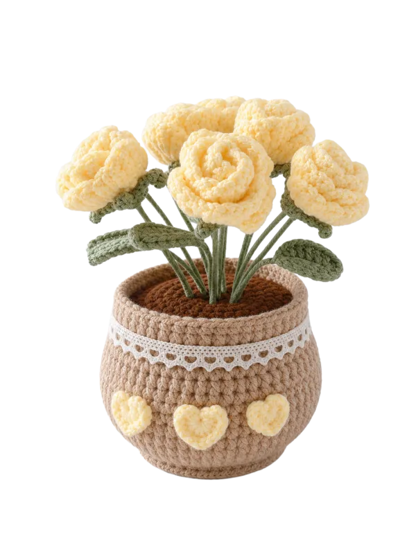 yellow rose pot ornament close detail