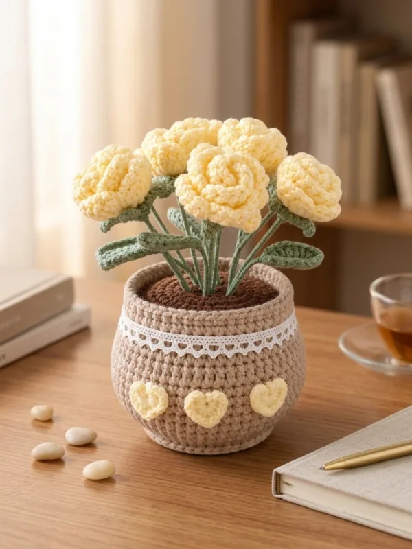 yellow rose pot ornament styled view