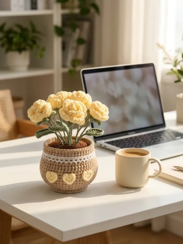 yellow rose pot ornament texture view