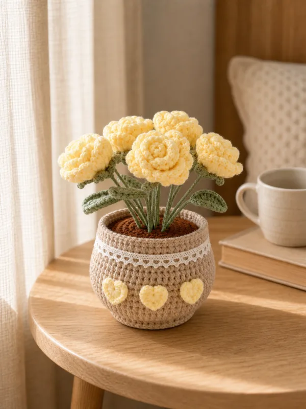 yellow rose pot ornament top view
